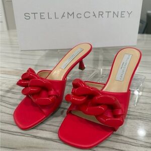 Stella McCartney Red Chain-Accent Open-Toe Mule Heels